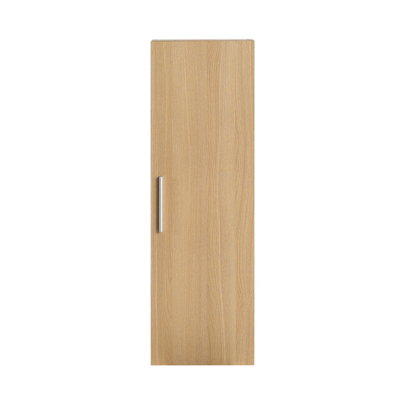 Tall Floating Bathroom Side Cabinet, Wall Mounted Single Door Storage - Light Oak