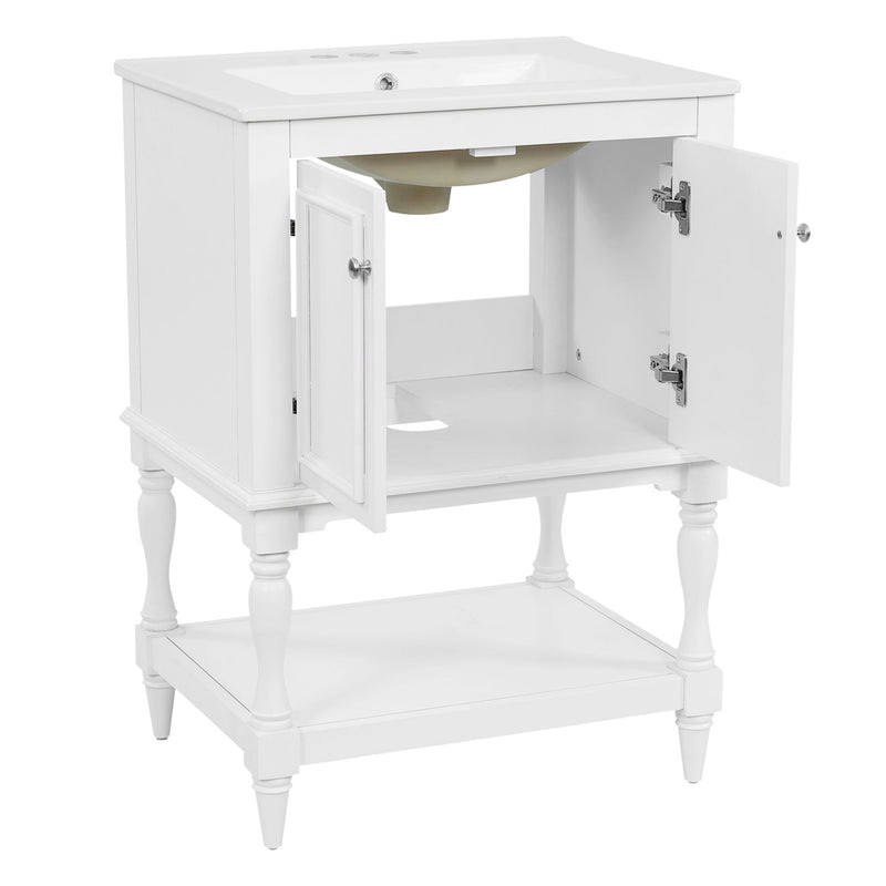 Modern Bathroom Vanity With Sink, Rectangular Cabinet With Open Shelf And Closed Storage