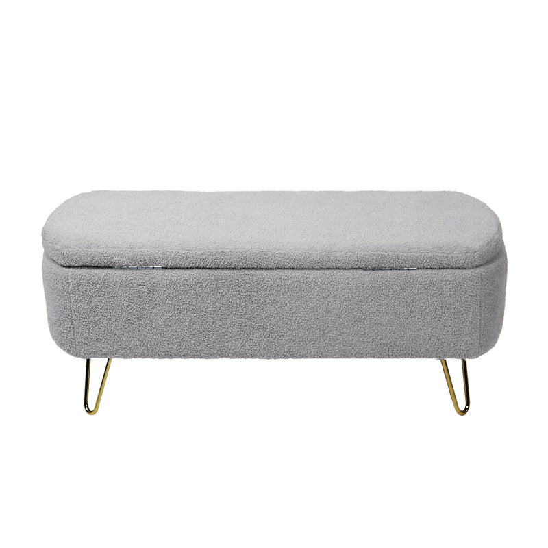 Storage Ottoman Bench For End Of Bed Legs, Modern Camel Faux Fur Entryway Bench Upholstered Padded With Storage For Living Room Bedroom