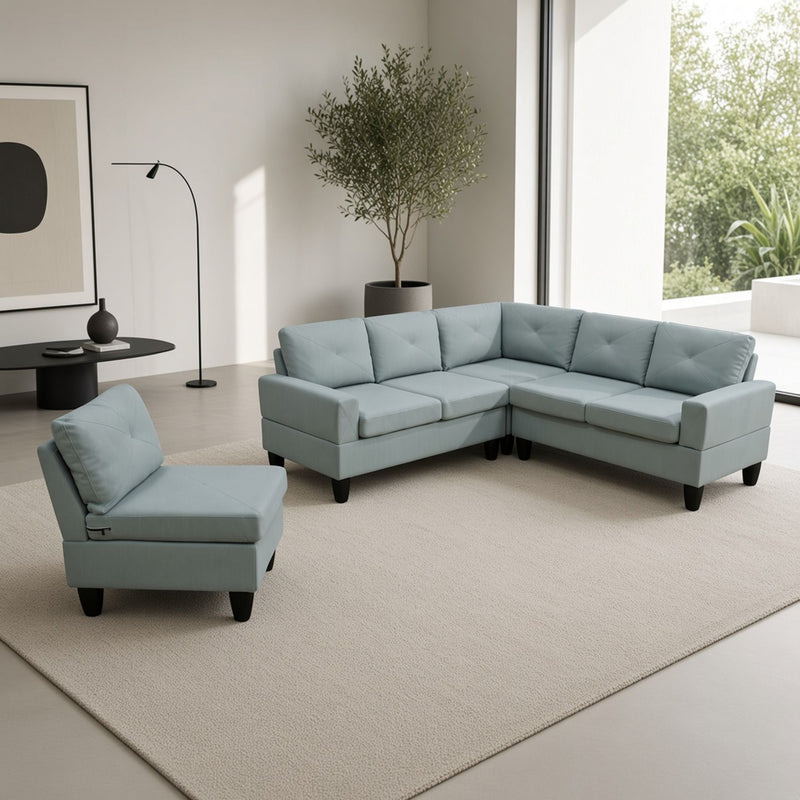 Modular L - Shaped Sectional Sofa 6 Seater 4 Piece, Couch With Chaise - Green