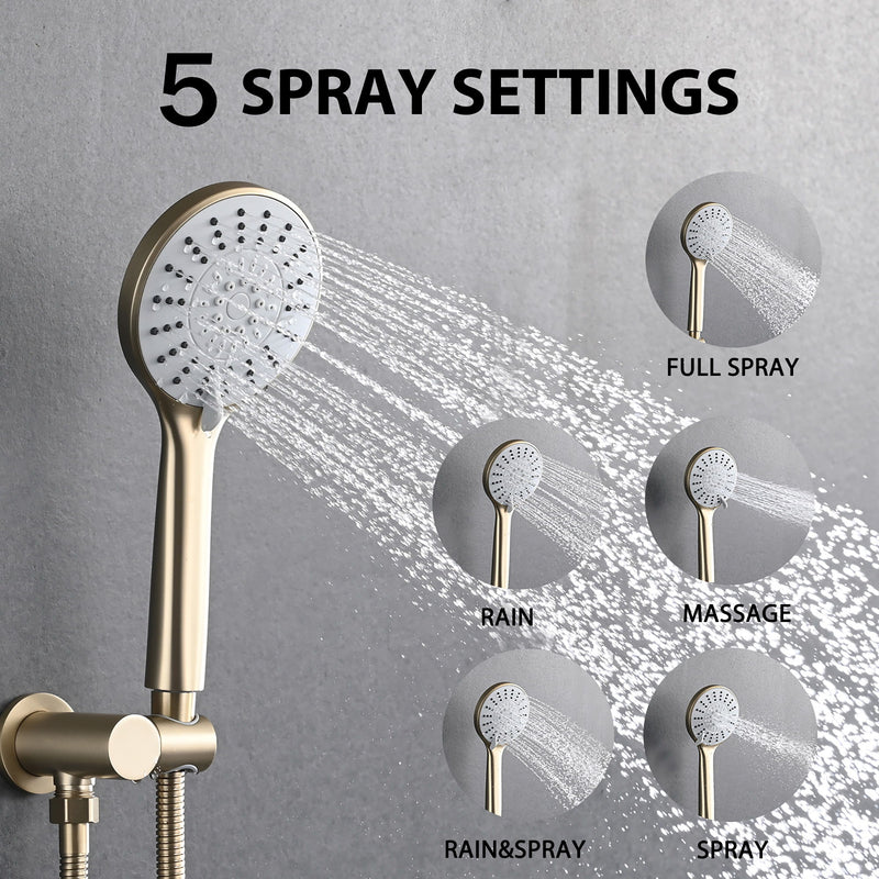 Wall Mounted Shower Set With High Pressure 10" Rain Shower Head And 5 Function Handheld Shower Head