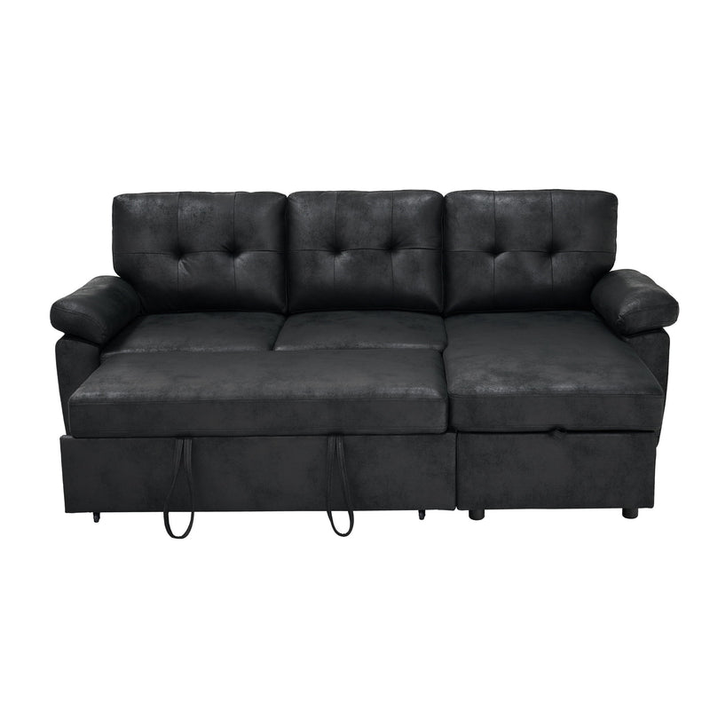 Convertible L - Sectional Sofa Bed With Storage Chaise And Padded Armrests