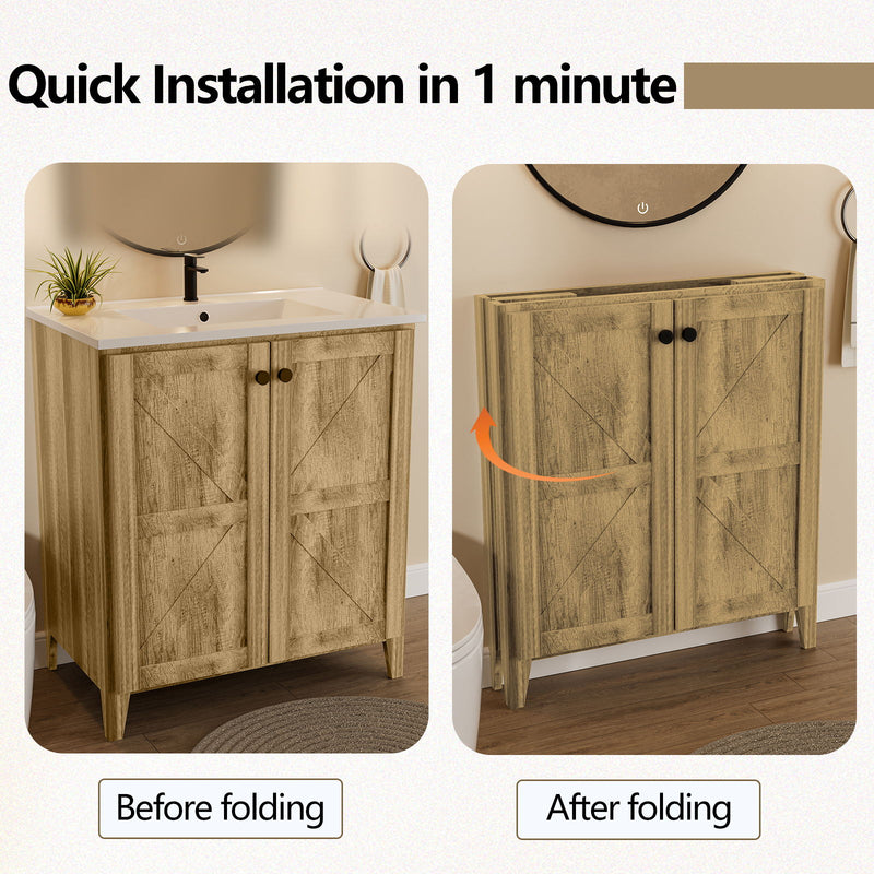 Folding Floor Cabinet With Sink - Antique Gray