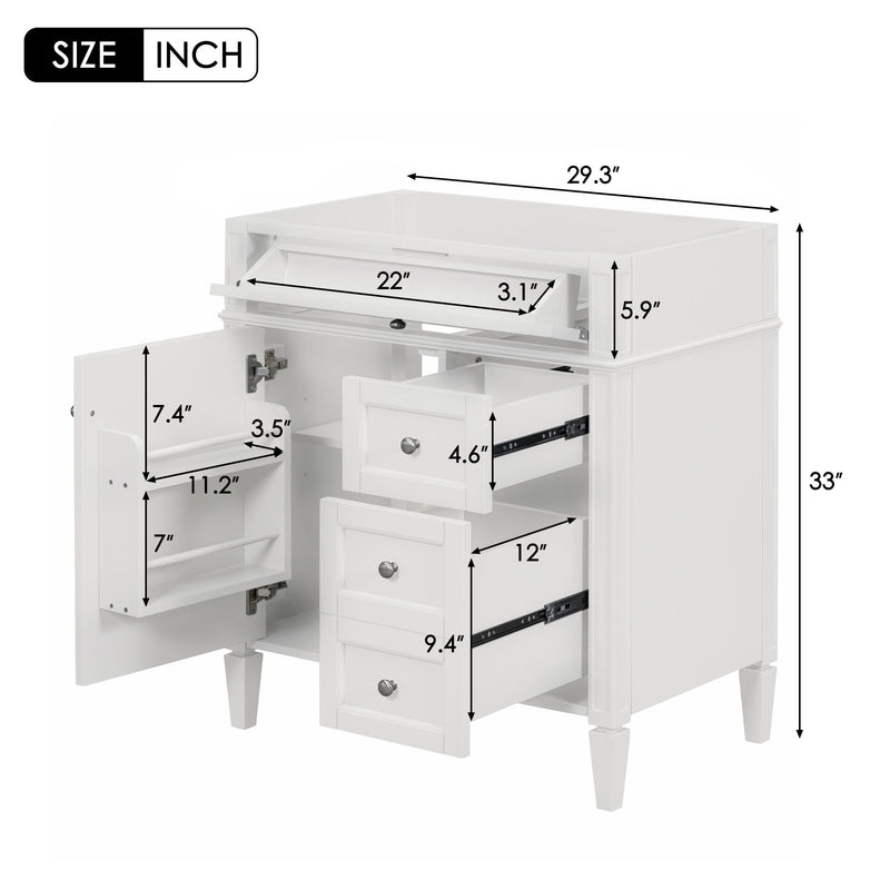 Bathroom Vanity With 2 Drawers And Tip-Out Drawer, Storage Cabinet