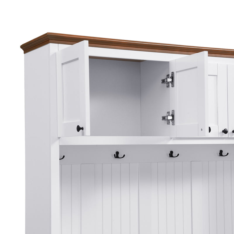 Entryway Hall Tree With Storage Bench, Coat Rack Shoe Bench With Cabinets