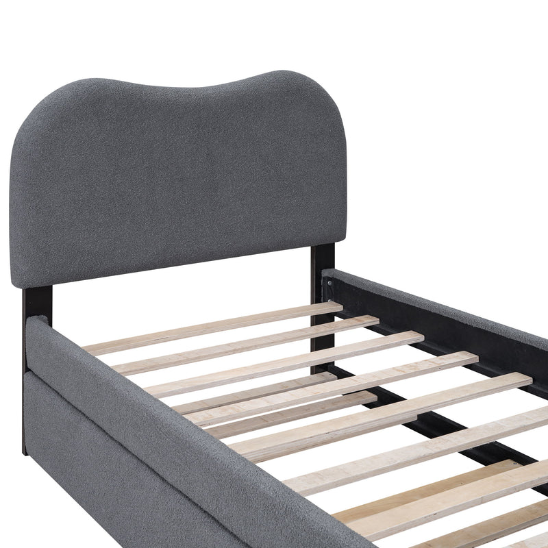 Upholstered Platform Bed With Wood Supporting Feet And Trundle
