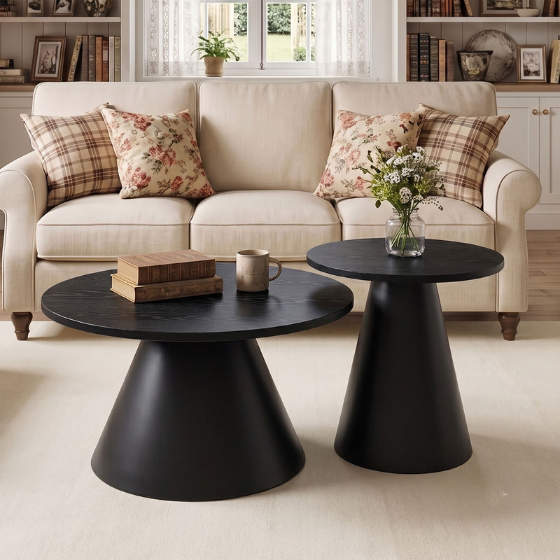 Nesting Coffee Table, Adjustable Foot Pads For Living Room (Set of 2) - Black