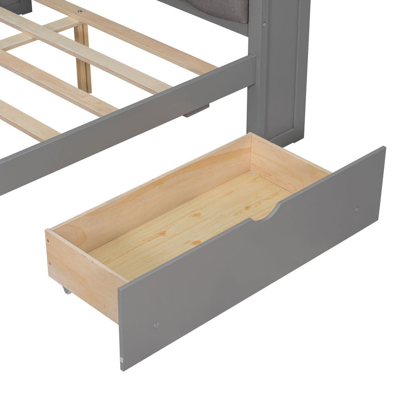 Platform Bed With Storage Shelves, Drawers, Charging Station, LED, Desk