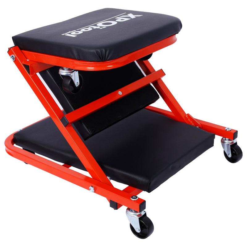 Mechanic Creeper, Z Creeper Seat 2 In 1 Low Profile With 6 Wheels Steel Vinyl - Red