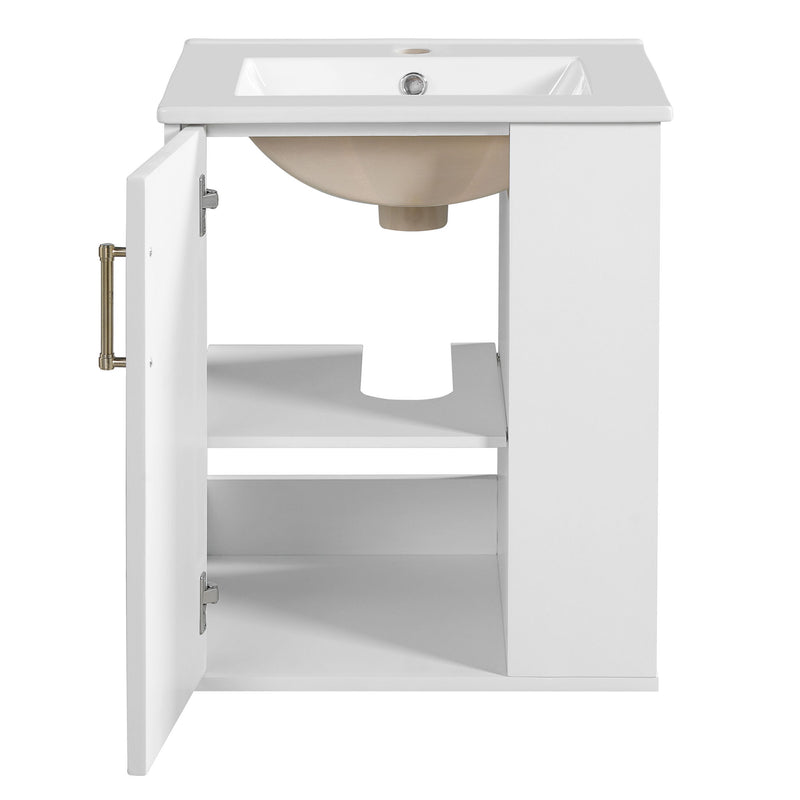Wall Mounted Bathroom Cabinet With Side Shelf Combo, Vanity With Sink - White