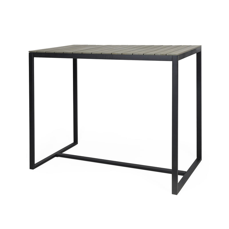 Ernesto - Outdoor Industrial Acacia Wood Bar Table With Metal Frame - Gray / Black