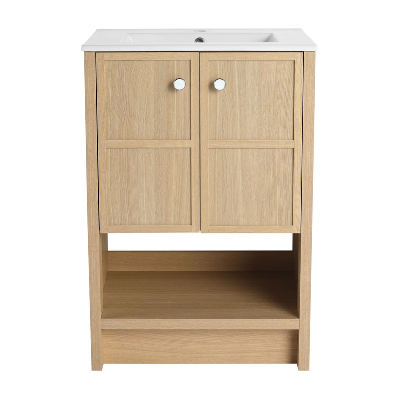 Modern Freestanding Bathroom Vanity With Ceramic Sink And Soft Closing Doors