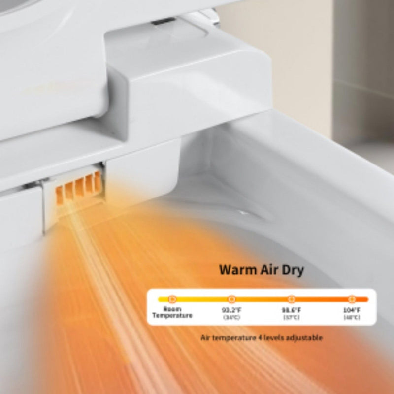 Tankless Smart Toilet With Bidet Built In, 1 Piece, Auto Flush, Auto Open / Close, Heated Seat, Bubble Wash, Warm Water And Dry, Adjustable Temp, Remote Control Side Know - White