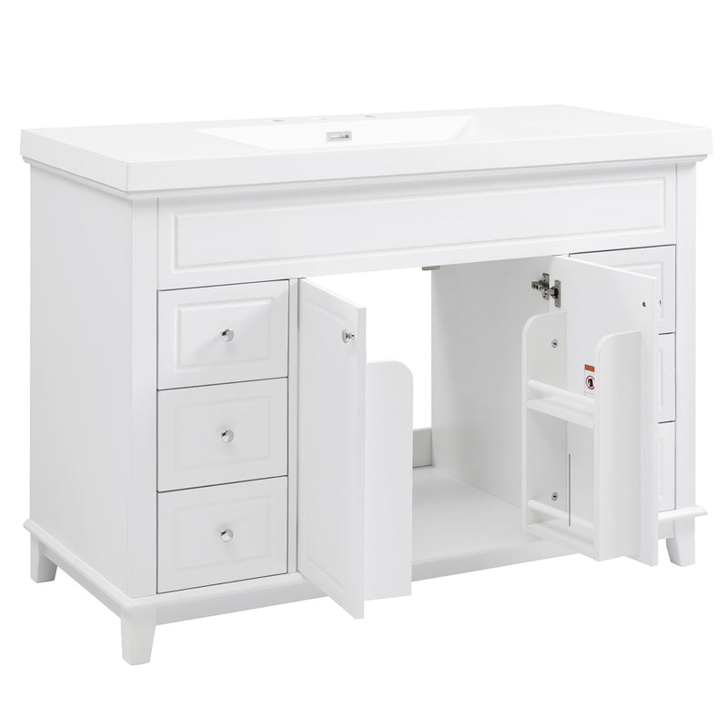 Bathroom Vanity With Sink, 6 Soft Close Drawers & Double Doors - White