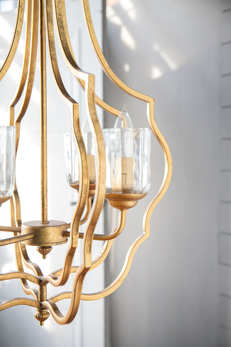 4 Light Metal Chandelier, Hanging Light Fixture With Adjustable Chain For Kitchen, Bulb Not Included - Gold
