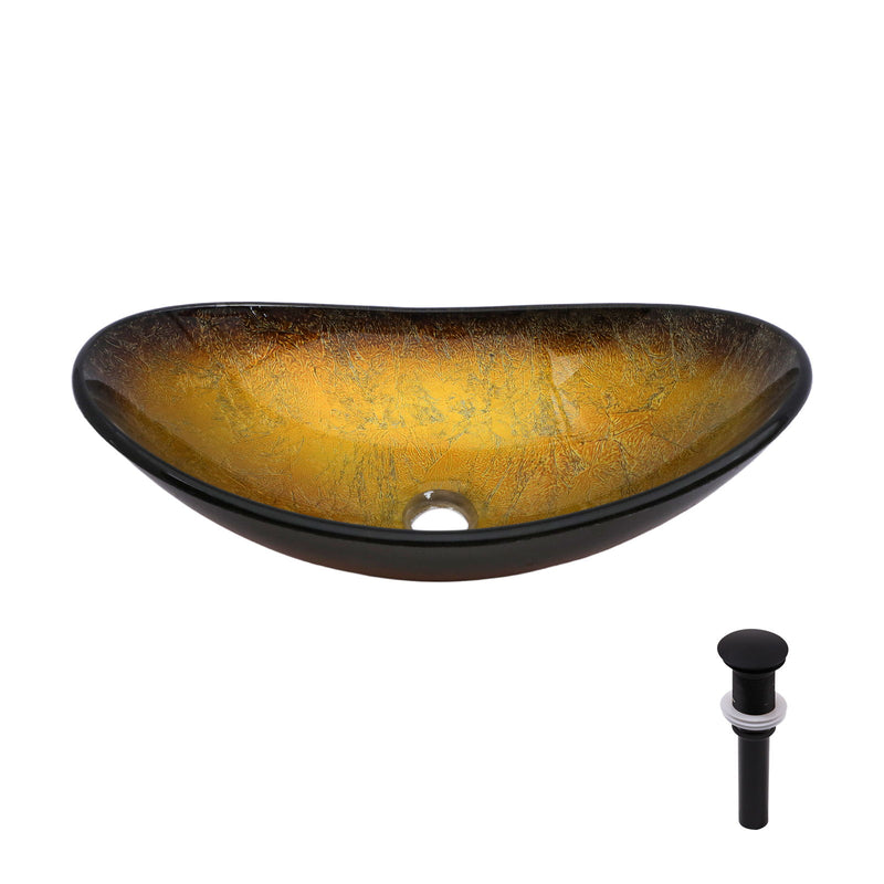 Vessel Sink With Pop Up Drain, Boat Shape Above Counter Bathroom Sink - Gold