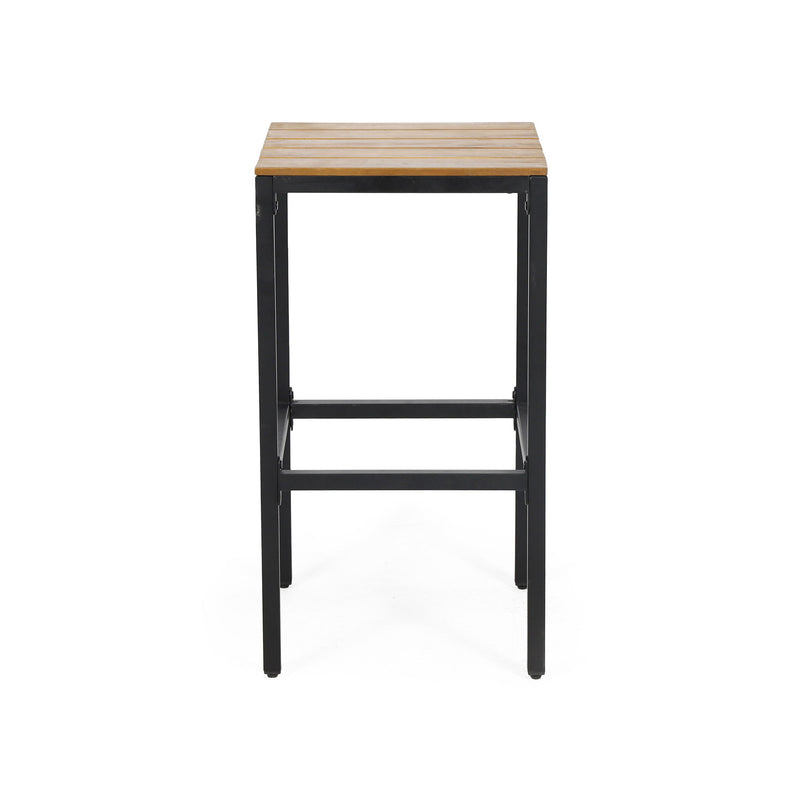 Outdoor Bar Stool With Slat Design And Metal Frame (Set of 2)
