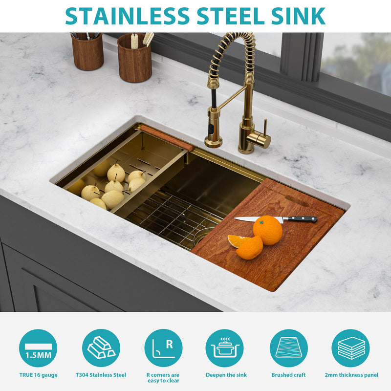 Stainless Steel Undermount Kitchen Sink With Workstation