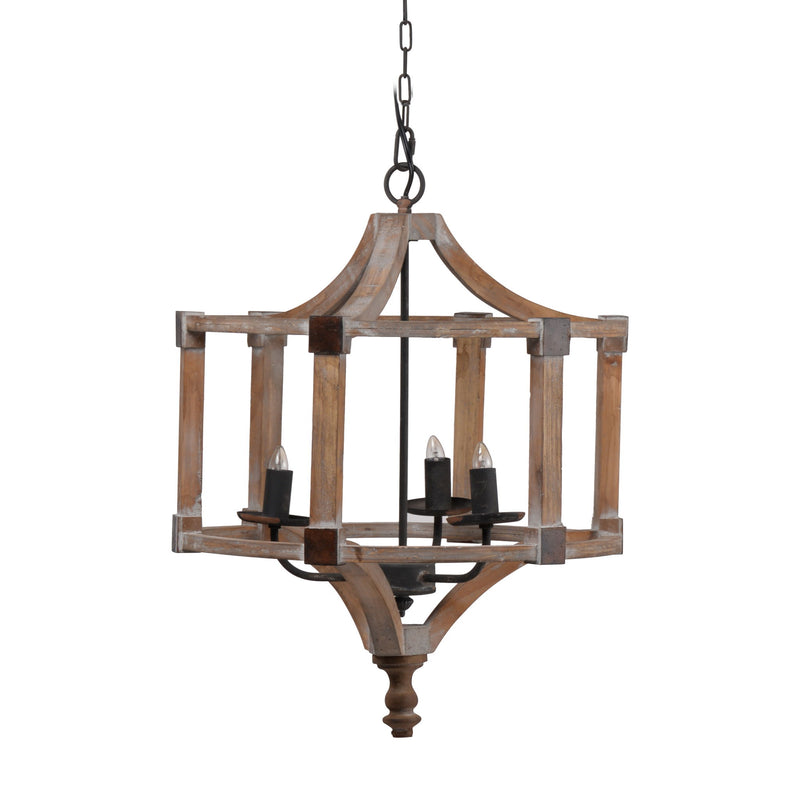 3 Light Wood Drum Chandelier, Hanging Light Fixture With Adjustable Chain For Kitchen, Bulb Not Included - Brown