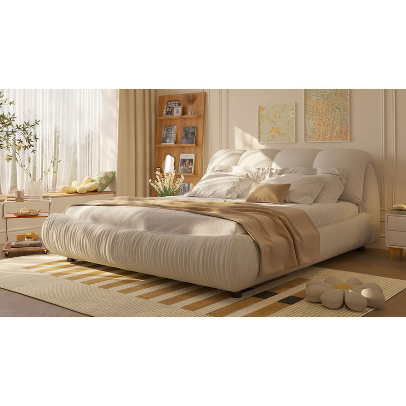 Luxury Upholstered Platform Bed With Oversized Padded Backrest And Solid Wood Frame