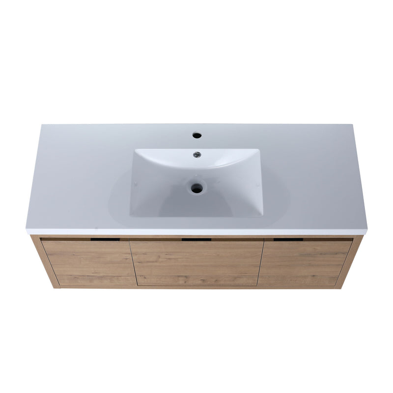 Modern Floating Bathroom Vanity Cabinet With Resin Sink Soft Close Doors And Drawer - Imitative Oak