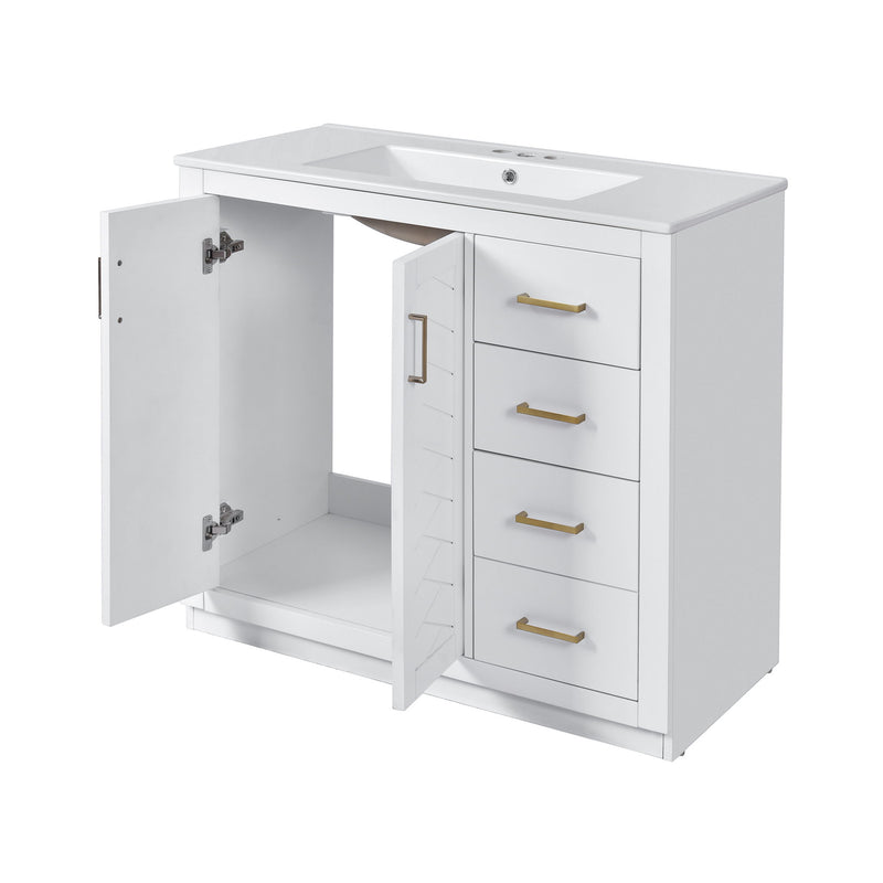 Bathroom Vanity With Sink Combo, Storage Cabinet, Freestanding Set With 3 Drawers & Soft Closing Doors