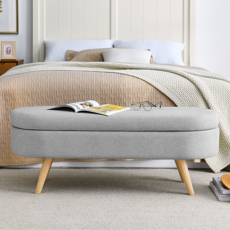 Ottoman Oval Storage Bench With Rubber Wood Legs Linen - Gray