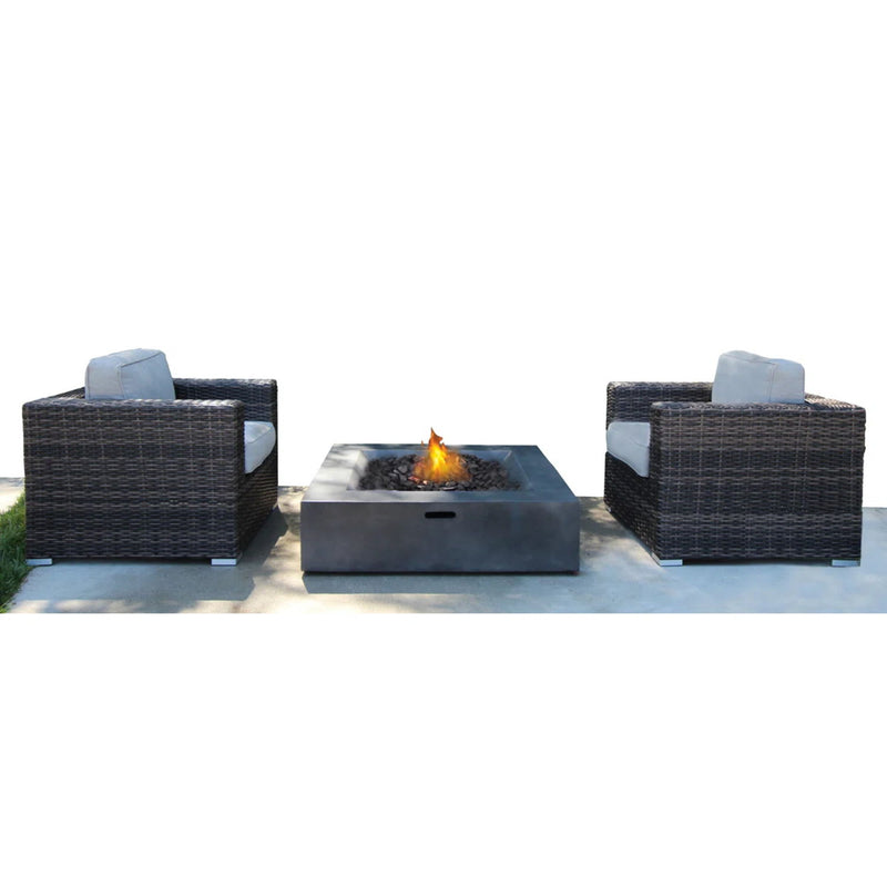 Rattan Wicker Patio Set With Cushions And Concrete Fire Pit