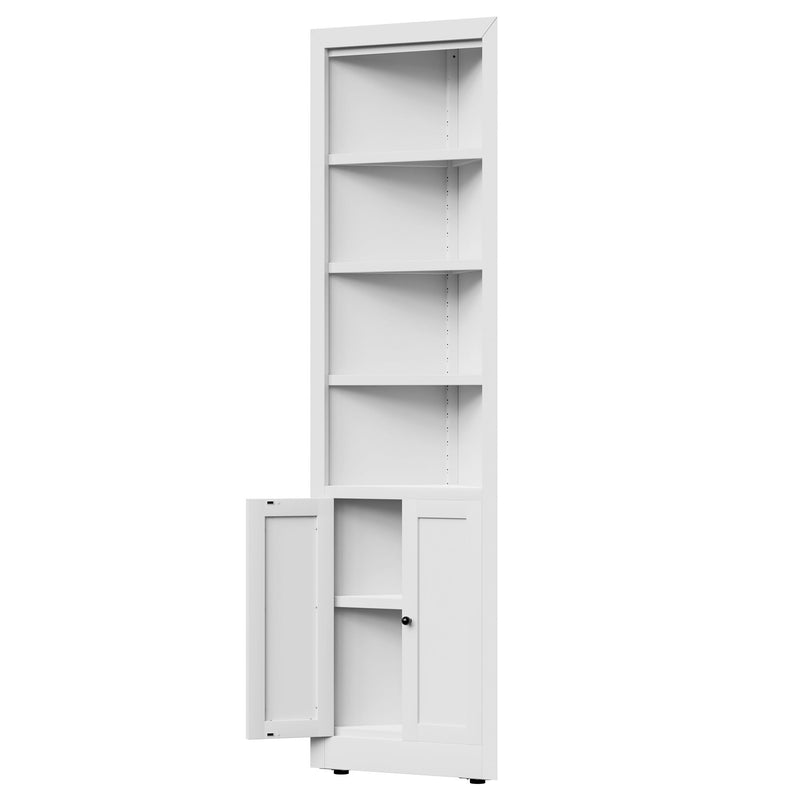 Tall Corner Storage Cabinet With 2 Doors, 5-Tier With Adjustable Shelve, Freestanding - White