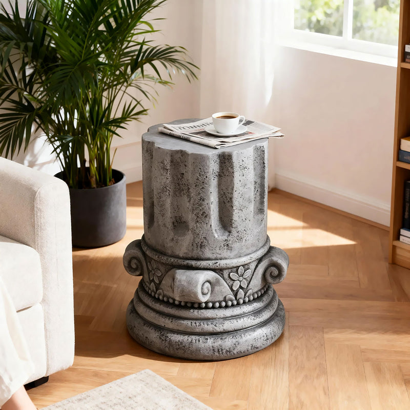 Outdoor End Table, Round Side Table For Patio And Garden - Antique Gray