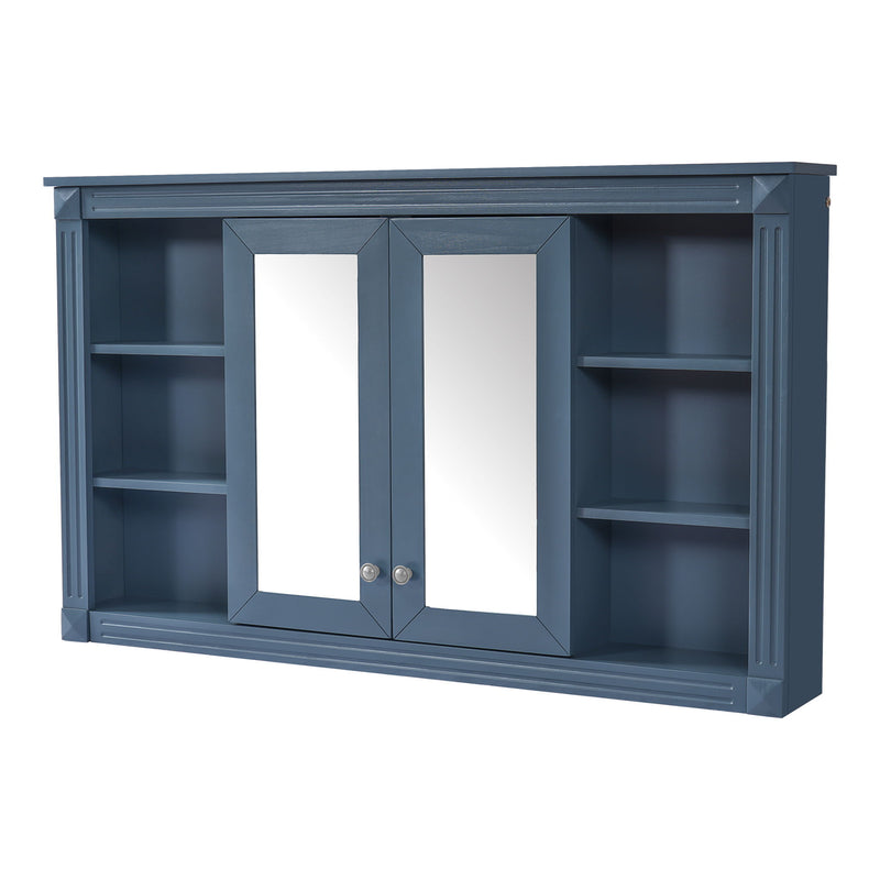 Wall-Mounted Mirror Cabinet With Adjustable Shelf And Open Shelves