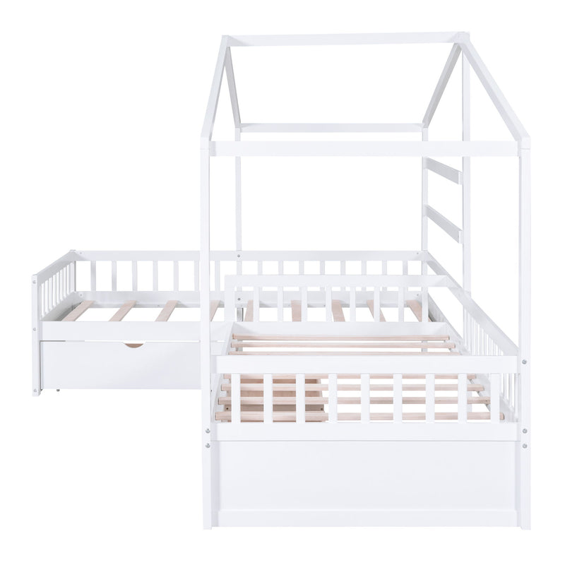 L Shape Platform Bed With 3 Storage Drawers