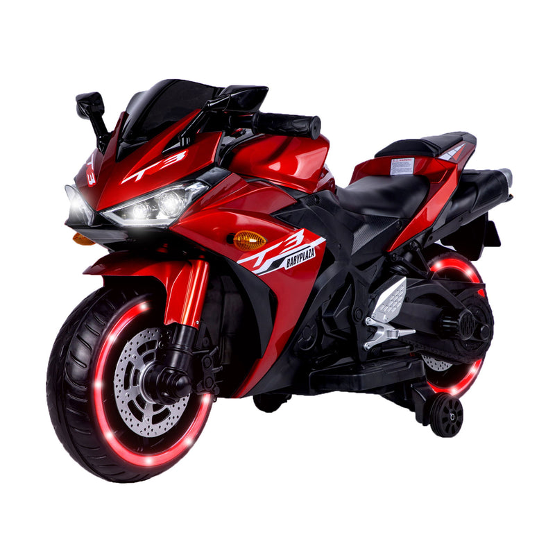 Kids 12V Motorcycle With Training Wheels, Manual Throttle, And Lighting Wheels For Boys And Girls Ages 3-6 - Red