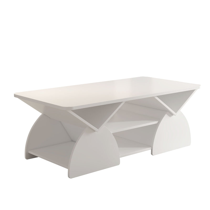 Geometric Engineered Coffee Table With Rounded Corners With Open Shelves