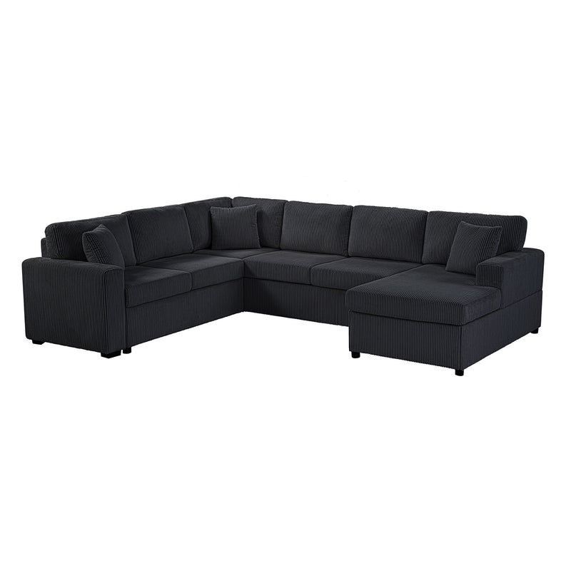 Oversized Sectional U-Shaped Sofa With Chaise Lounge And Three Soft Throw Pillows