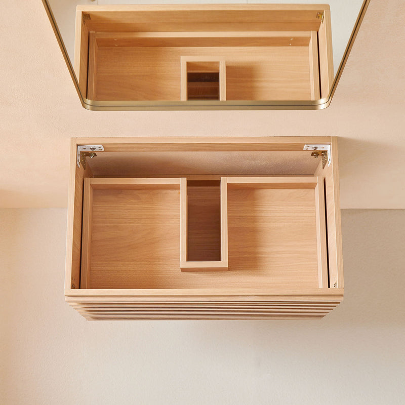 Wall Mounted & Floating Single Vanity With Ceramic Sink - Natural Walnut