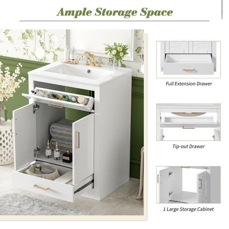 Modern Bathroom Vanity With Integrated Ceramic Sink, 2 Door Cabinet With Tip-Out Drawer