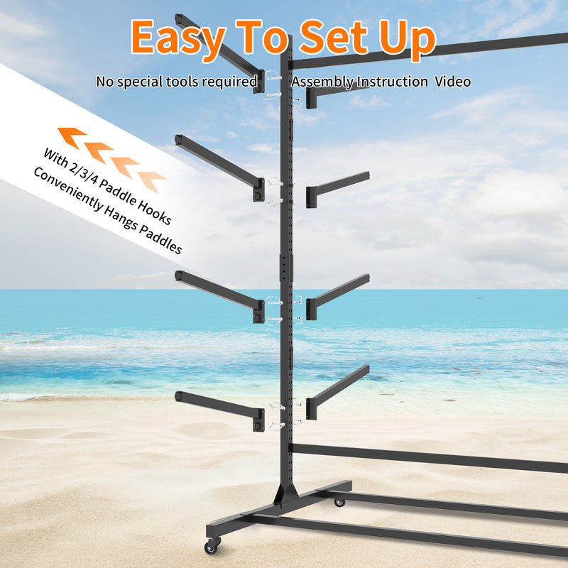 Freestanding Kayak Storage Rack With Lockable Wheels For Kayak, Canoe, Sup & Surfboard