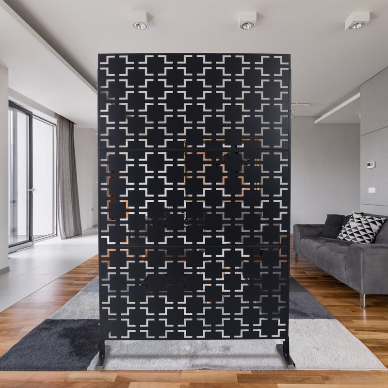 Outdoor / Indoor Privacy Screen Metal Privacy Screen, Freestanding Decorative Privacy Screen For Deck Balcony Patio - Black