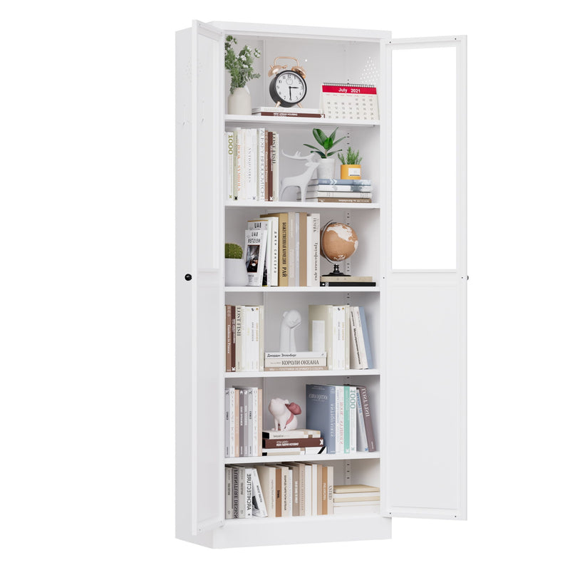 Tall Metal Kitchen Pantry Cabinet With Adjustable Shelves And Silent Magnetic Doors - White
