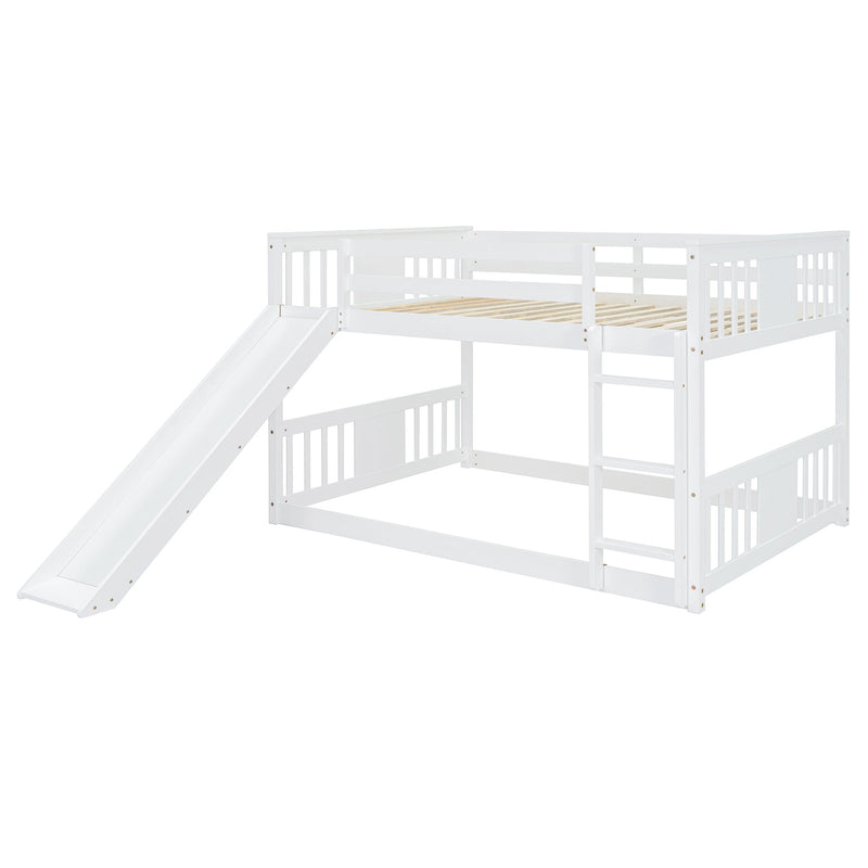 Full Over Full Bunk Bed With Ladder With Slide - White