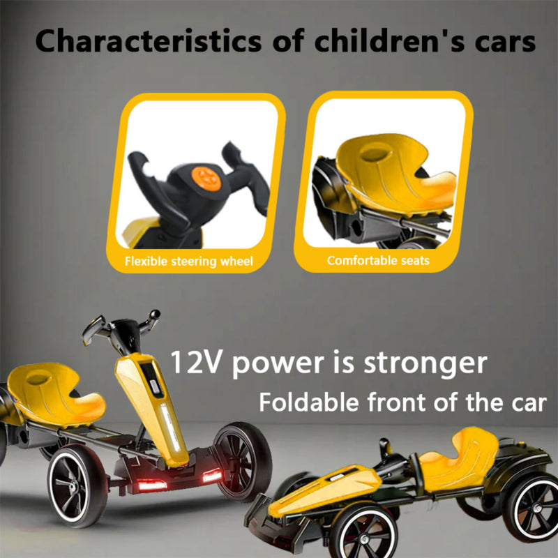 Electric Kids Pedal Go Kart With Adjustable Seat, Foldable Design