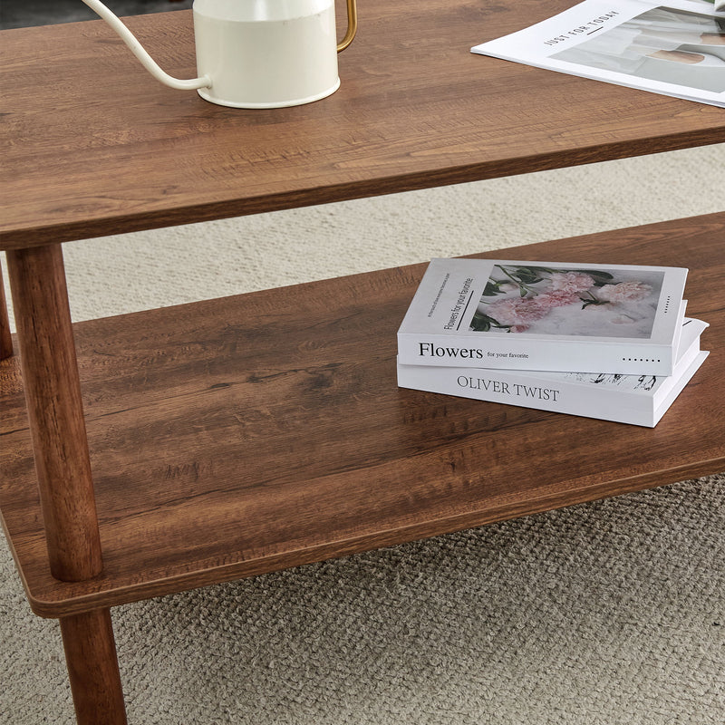 Modern 2 Tier Coffee Table With Open Storage Shelf For Living Room