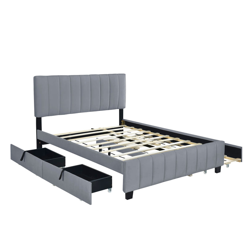 Platform UpholsteredBed With 2 Drawers And Twin Long Trundle
