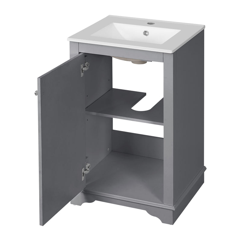 Bathroom Vanity With Sink, Freestanding Single Cabinet Set, Soft Close Door, Adjustable Shelf