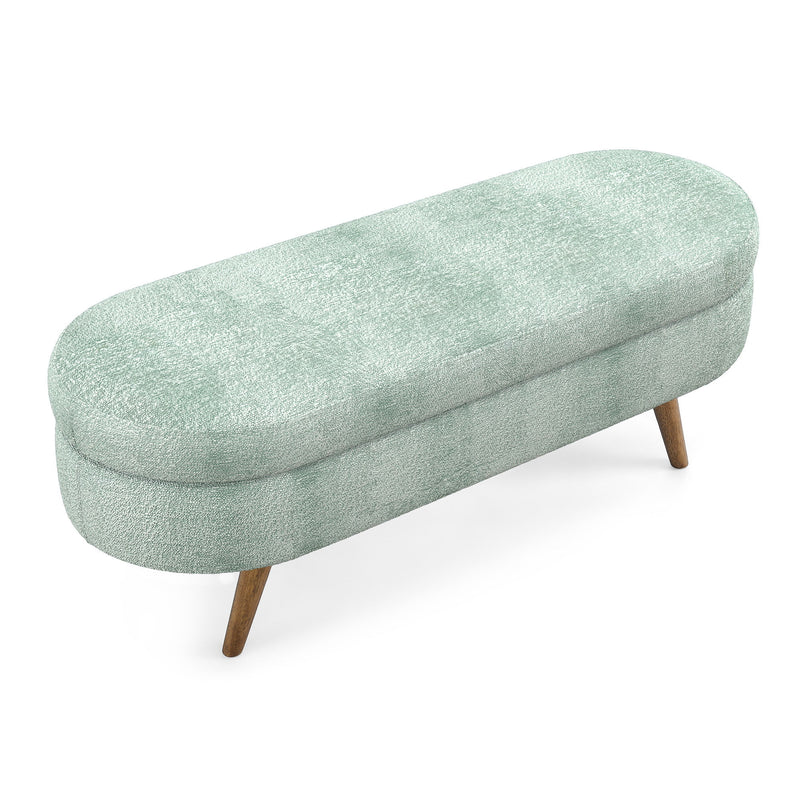 Modern Ottoman Oval Storage Bench With Rubber Wood Legs