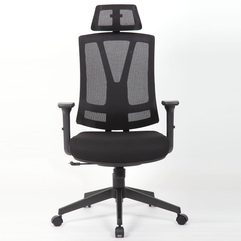 Office Chair With Adjustable Headrest & Back, High Back Swivel - Black