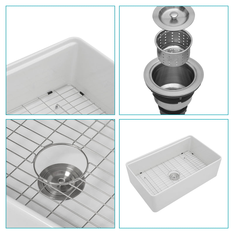 Farmhouse Sink Workstation, Ceramic Single Bowl With Accessories