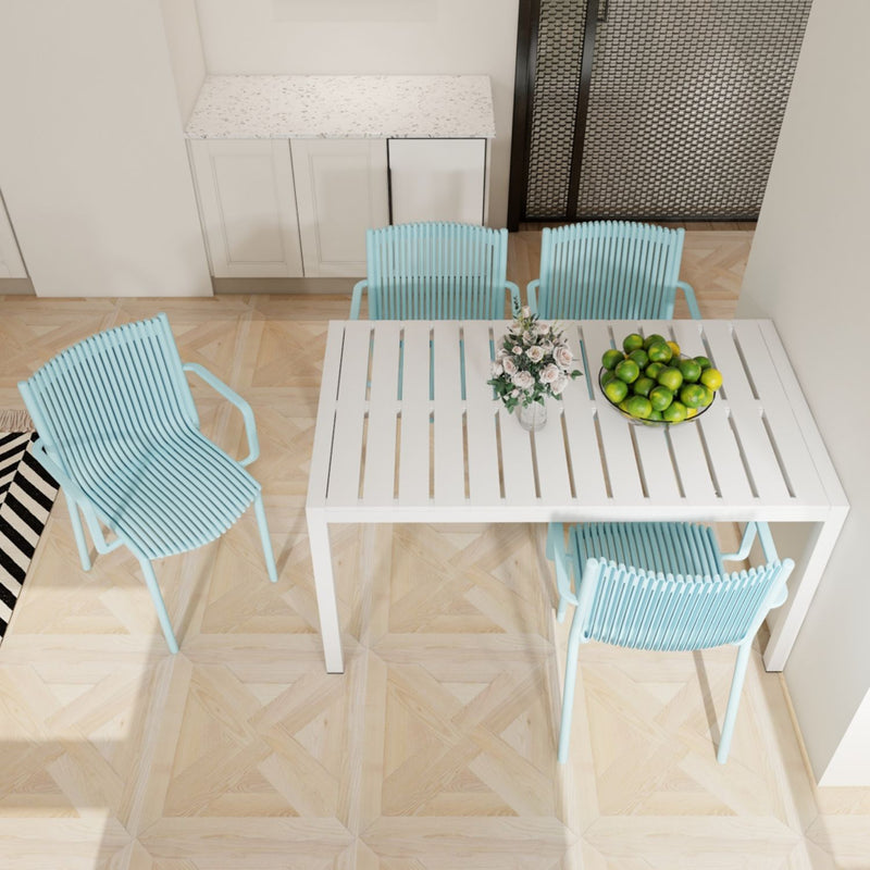 4 Modern Stackable Armchair Matched With Long Table