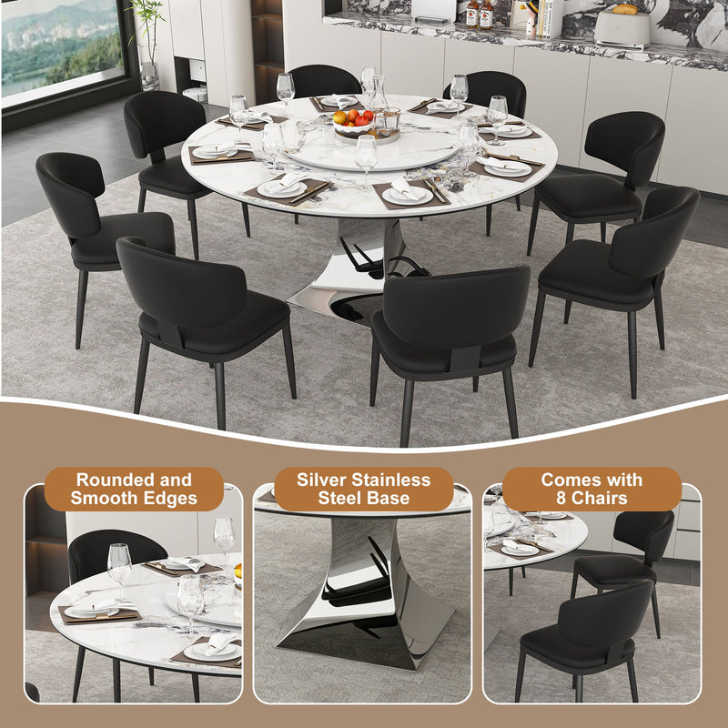 Round Dining Table With 6 Chairs Set - Silver